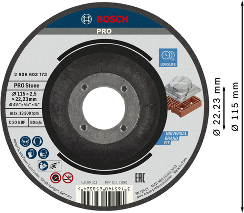 Disco de corte para piedra Bosch PRO de 115 mm para mampostería.
